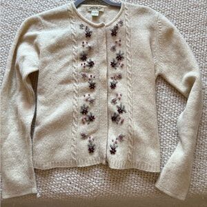 Eddie Bauer Cream Cardigan with Floral Embroidery